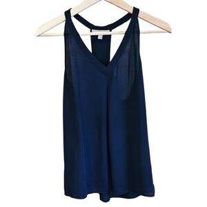 Banana Republic Women’s Tank Top Racerback V-Neck Pleated Front Navy Size Small